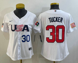 Womens USA Baseball #30 Kyle Tucker Number 2023 White World Classic Stitched Jersey->2023 world baseball classic->MLB Jersey